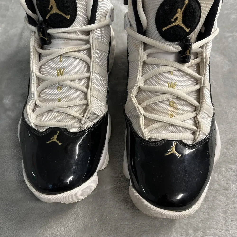 Jordan 6 Rings Shoes Mens Size 8 White Gold Black Basketball Sneakers CW6993-100
